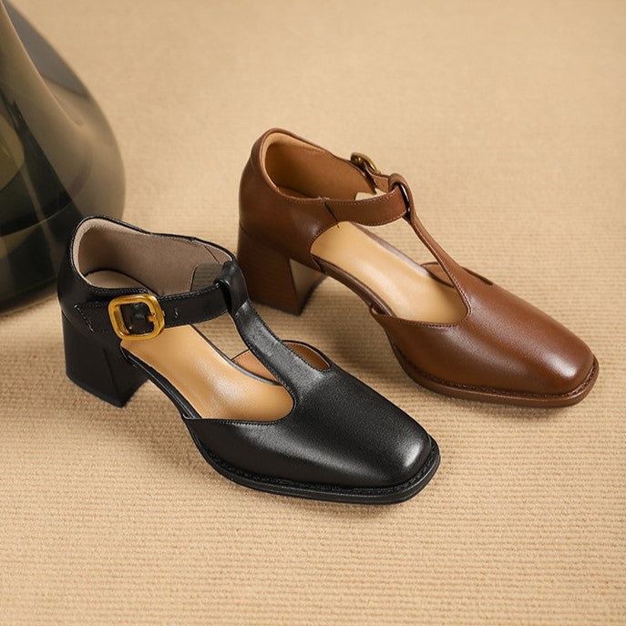 Marcele Leather T-Strap Heels