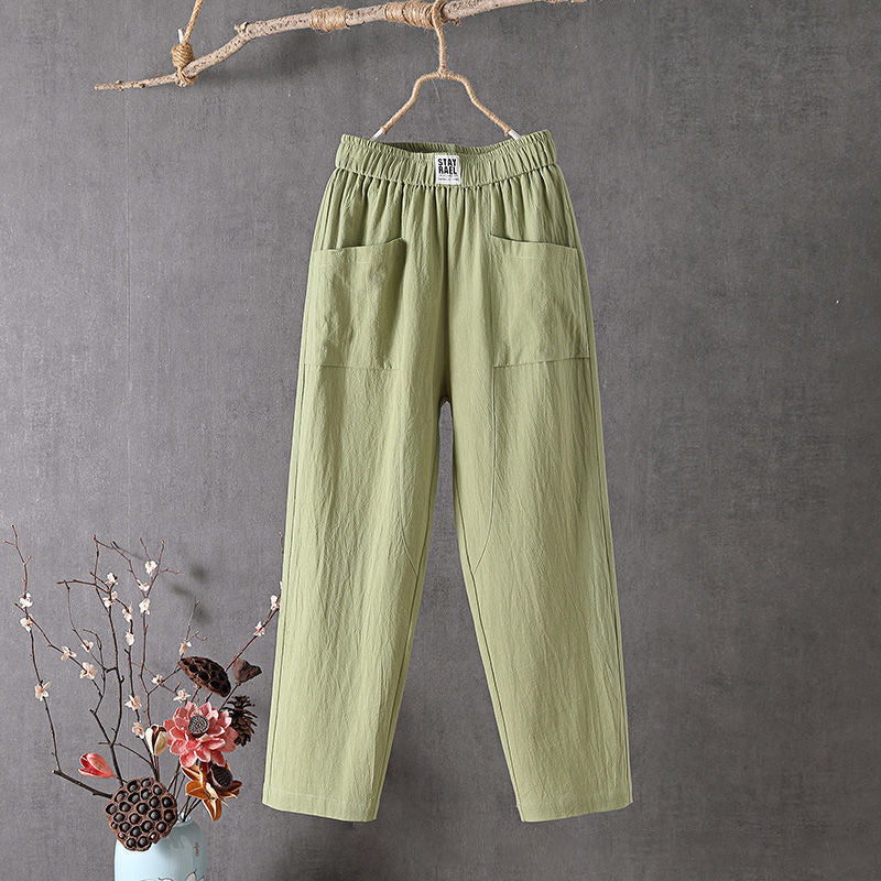 Margriet - Einfarbige Freizeit Hose aus Baumwolle und Leinen