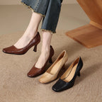 Elviera Quadratische Lederhochfrontschuhe
