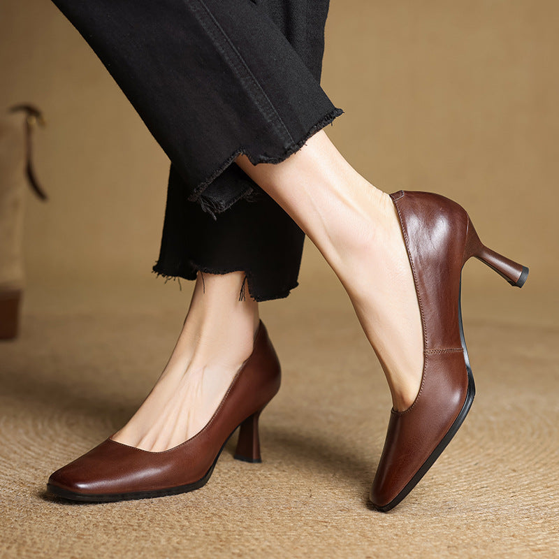 Elviera Quadratische Lederhochfrontschuhe