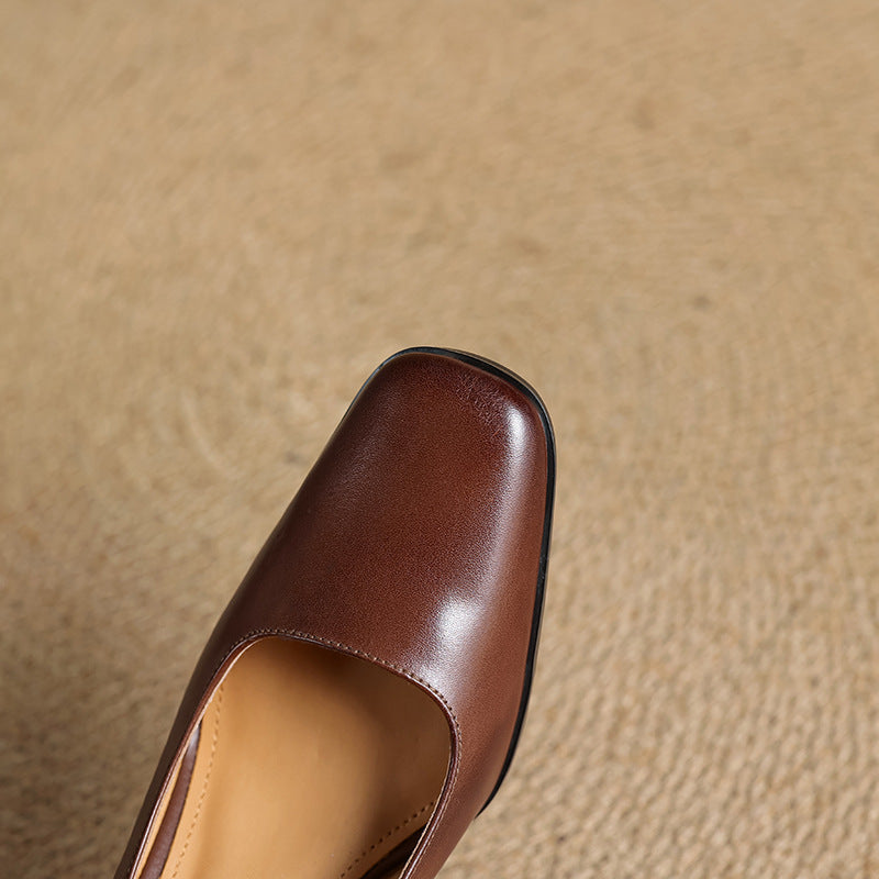 Elviera Quadratische Lederhochfrontschuhe