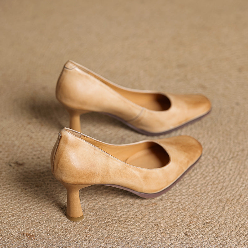 Elviera Quadratische Lederhochfrontschuhe