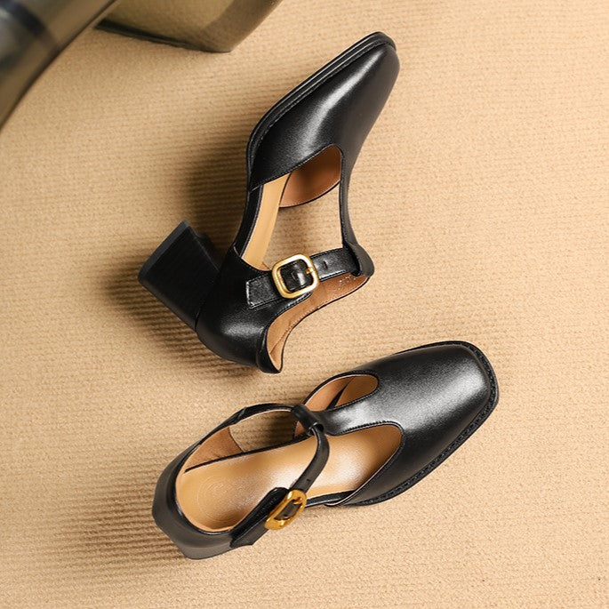 Marcele Leather T-Strap Heels