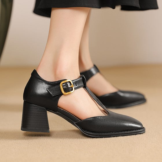 Marcele Leather T-Strap Heels