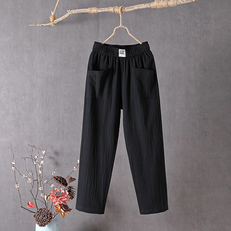 Margriet - Einfarbige Freizeit Hose aus Baumwolle und Leinen