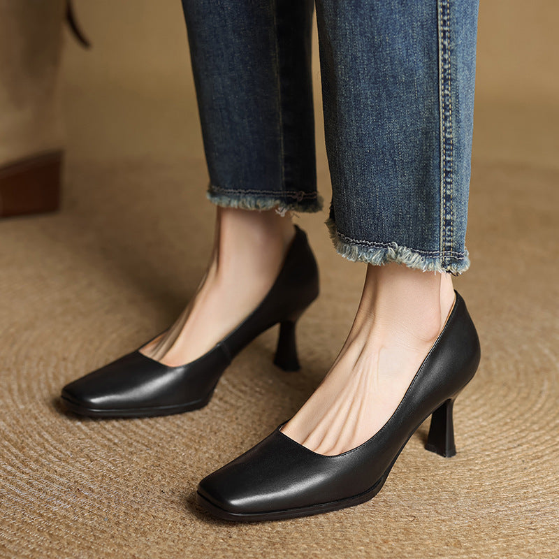 Elviera Quadratische Lederhochfrontschuhe