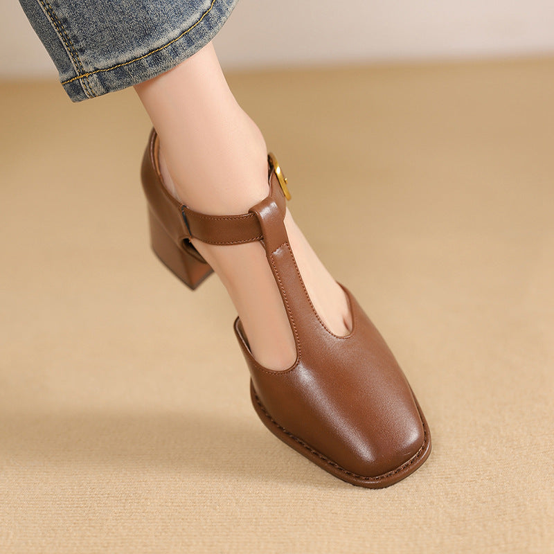 Marcele Leather T-Strap Heels