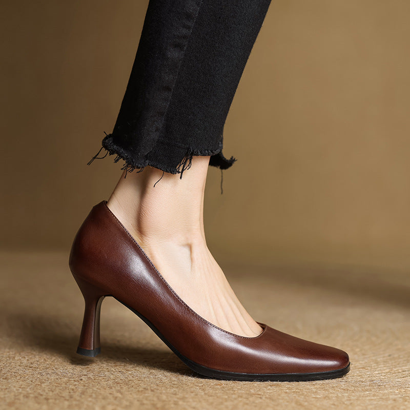 Elviera Quadratische Lederhochfrontschuhe
