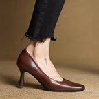 Elviera Quadratische Lederhochfrontschuhe