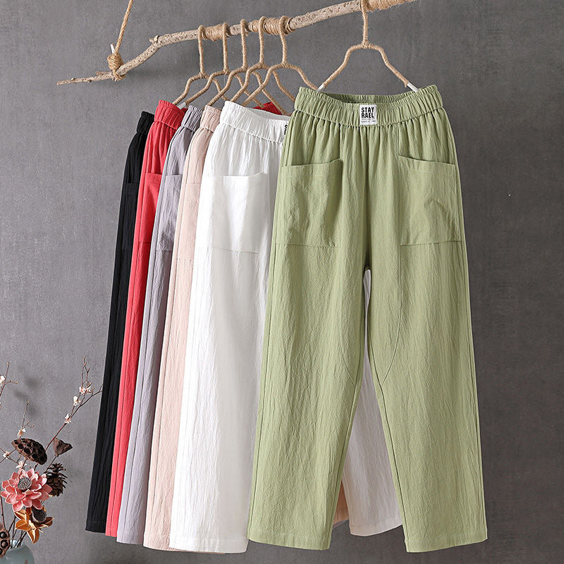 Margriet - Einfarbige Freizeit Hose aus Baumwolle und Leinen