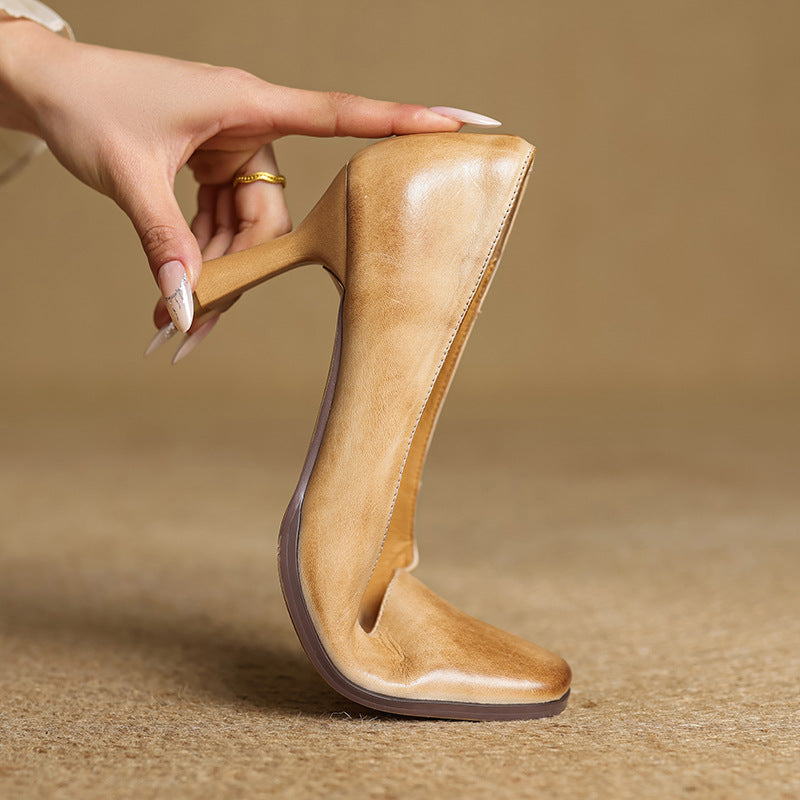 Elviera Quadratische Lederhochfrontschuhe