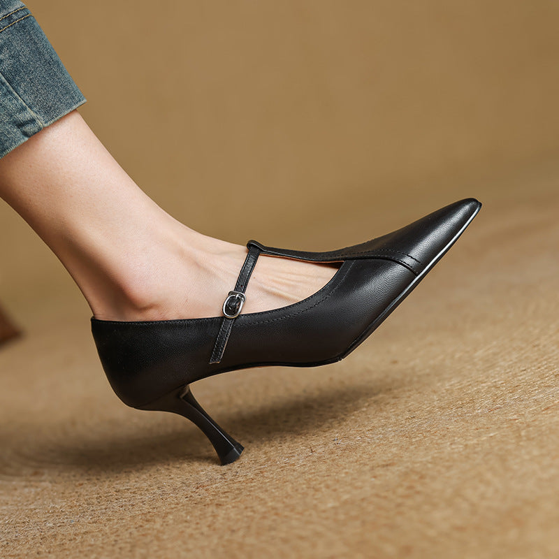 Aveline Leather T-Strap Heels