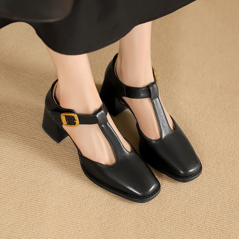 Marcele Leather T-Strap Heels