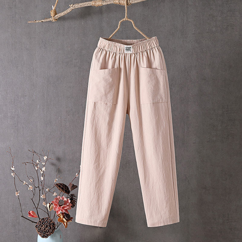 Margriet - Einfarbige Freizeit Hose aus Baumwolle und Leinen