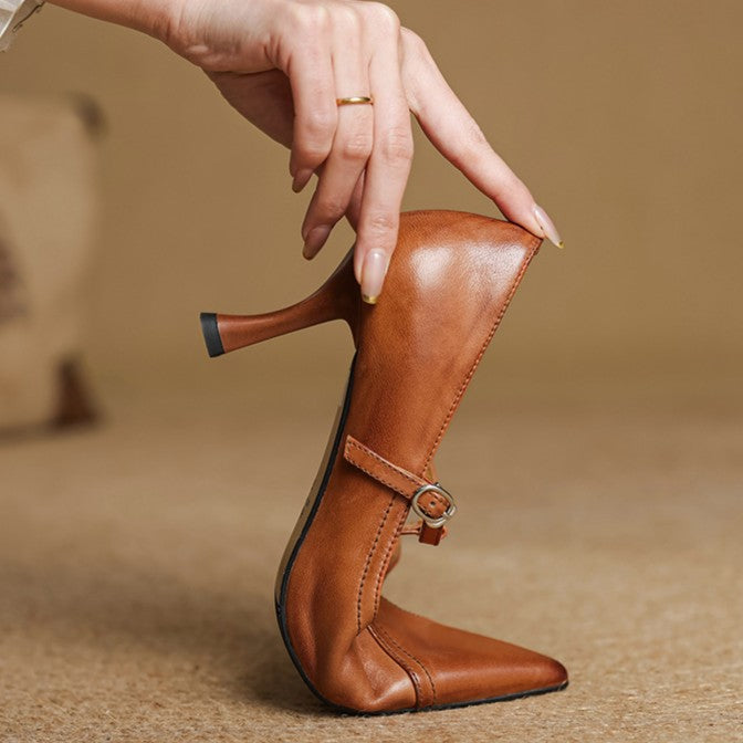 Aveline Leather T-Strap Heels