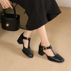 Marcele Leather T-Strap Heels