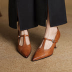 Aveline Leather T-Strap Heels
