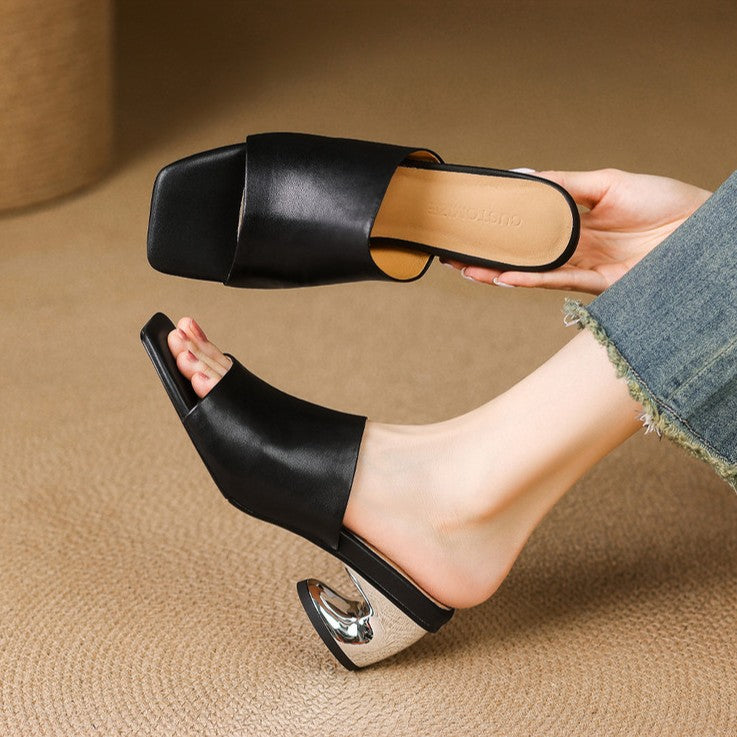 Virelle Curve Leder-Absatzmules