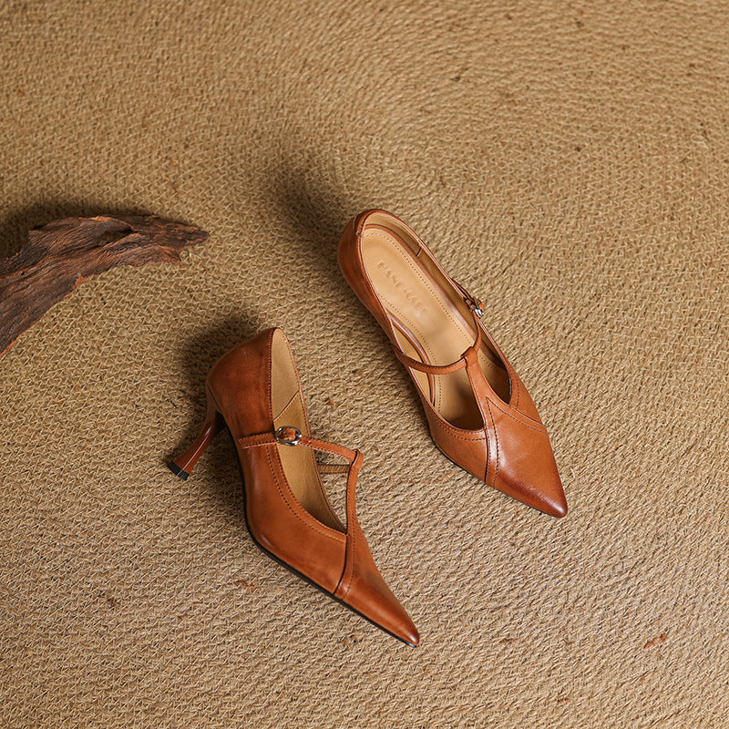 Aveline Leather T-Strap Heels