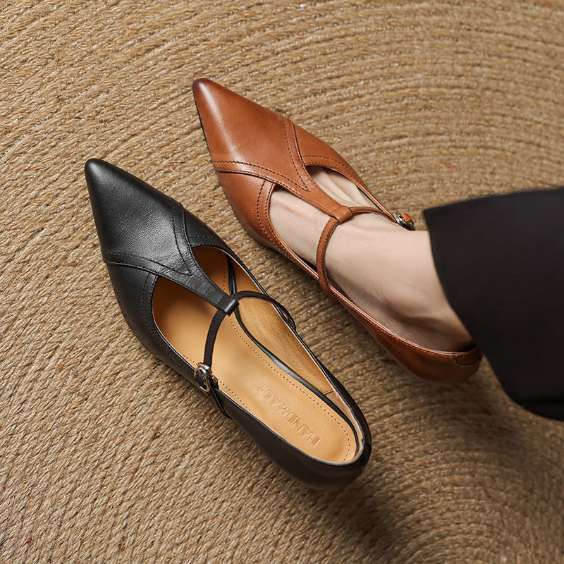Aveline Leather T-Strap Heels