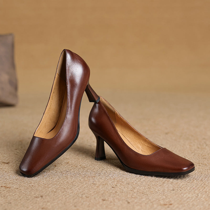 Elviera Quadratische Lederhochfrontschuhe