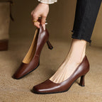Elviera Quadratische Lederhochfrontschuhe