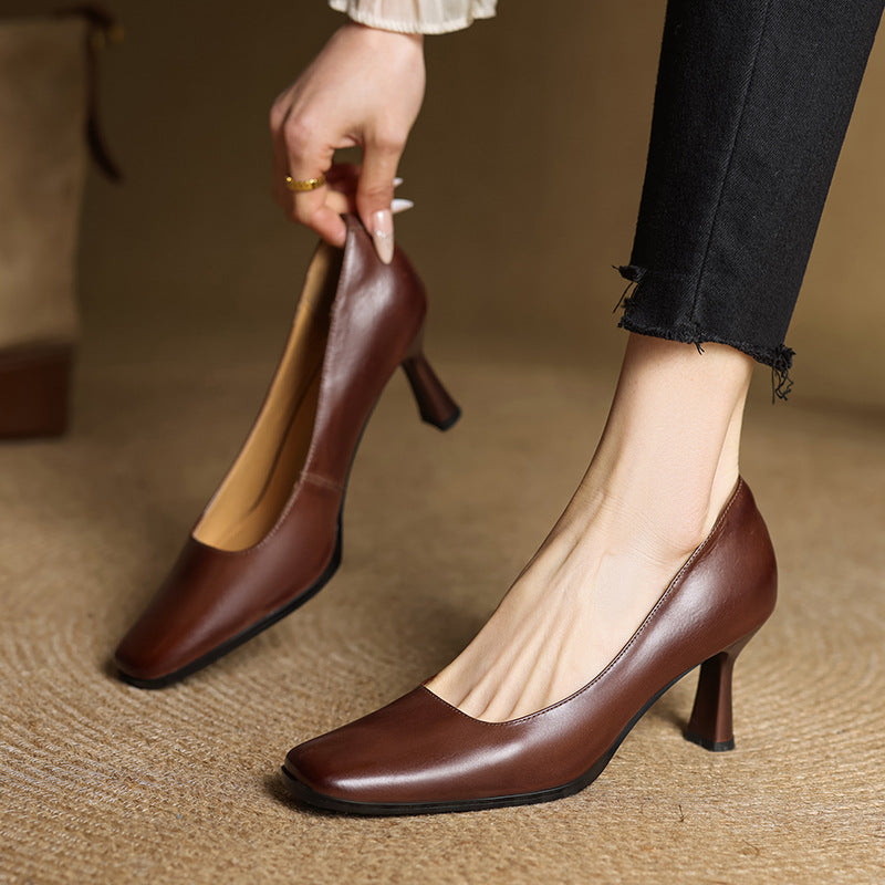 Elviera Quadratische Lederhochfrontschuhe