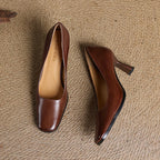 Elviera Quadratische Lederhochfrontschuhe
