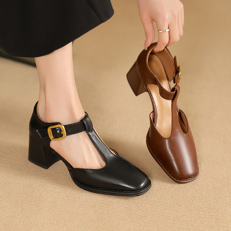 Marcele Leather T-Strap Heels