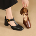 Marcele Leather T-Strap Heels