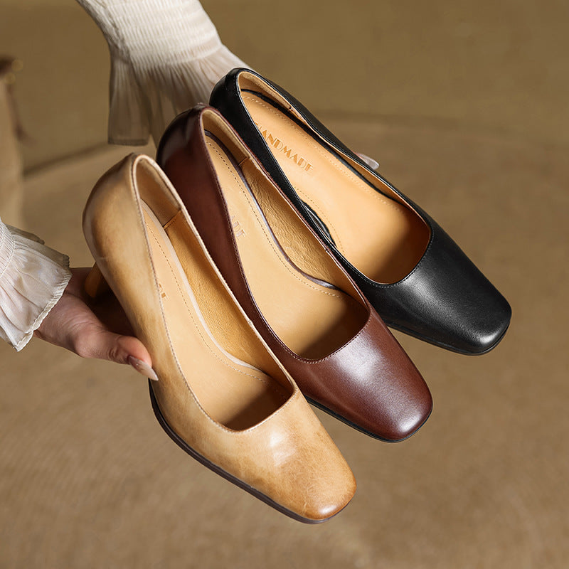Elviera Quadratische Lederhochfrontschuhe