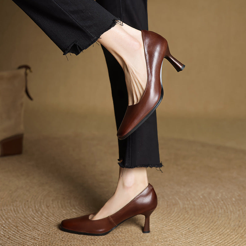 Elviera Quadratische Lederhochfrontschuhe