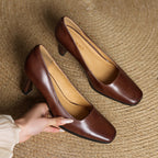 Elviera Quadratische Lederhochfrontschuhe