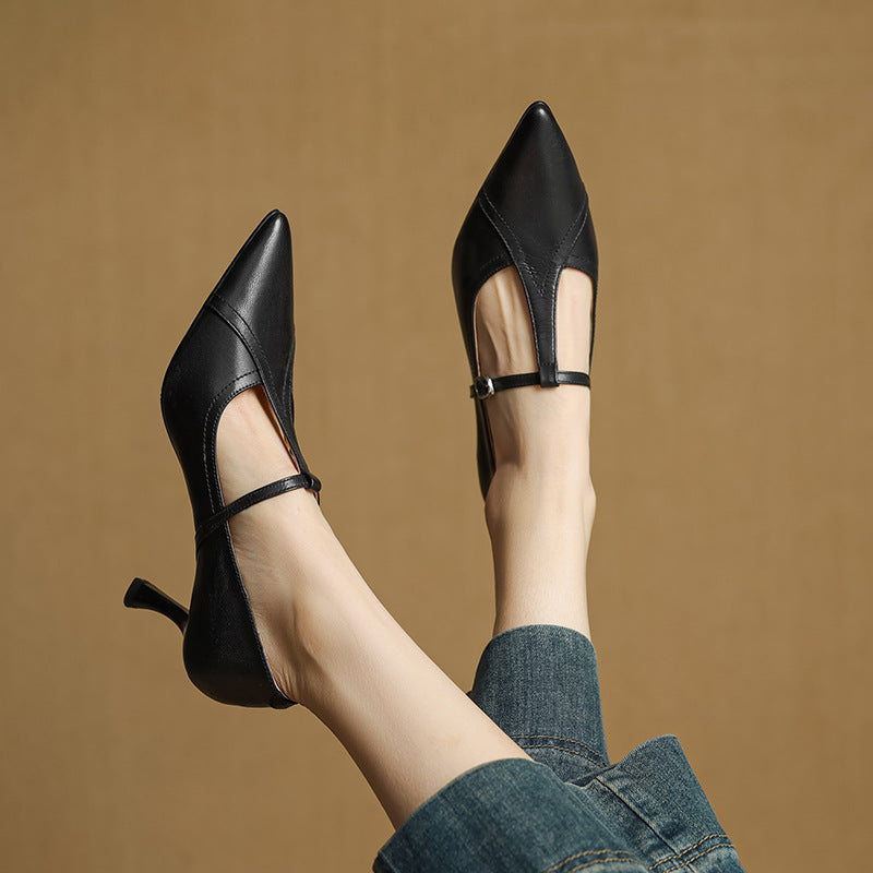 Aveline Leather T-Strap Heels