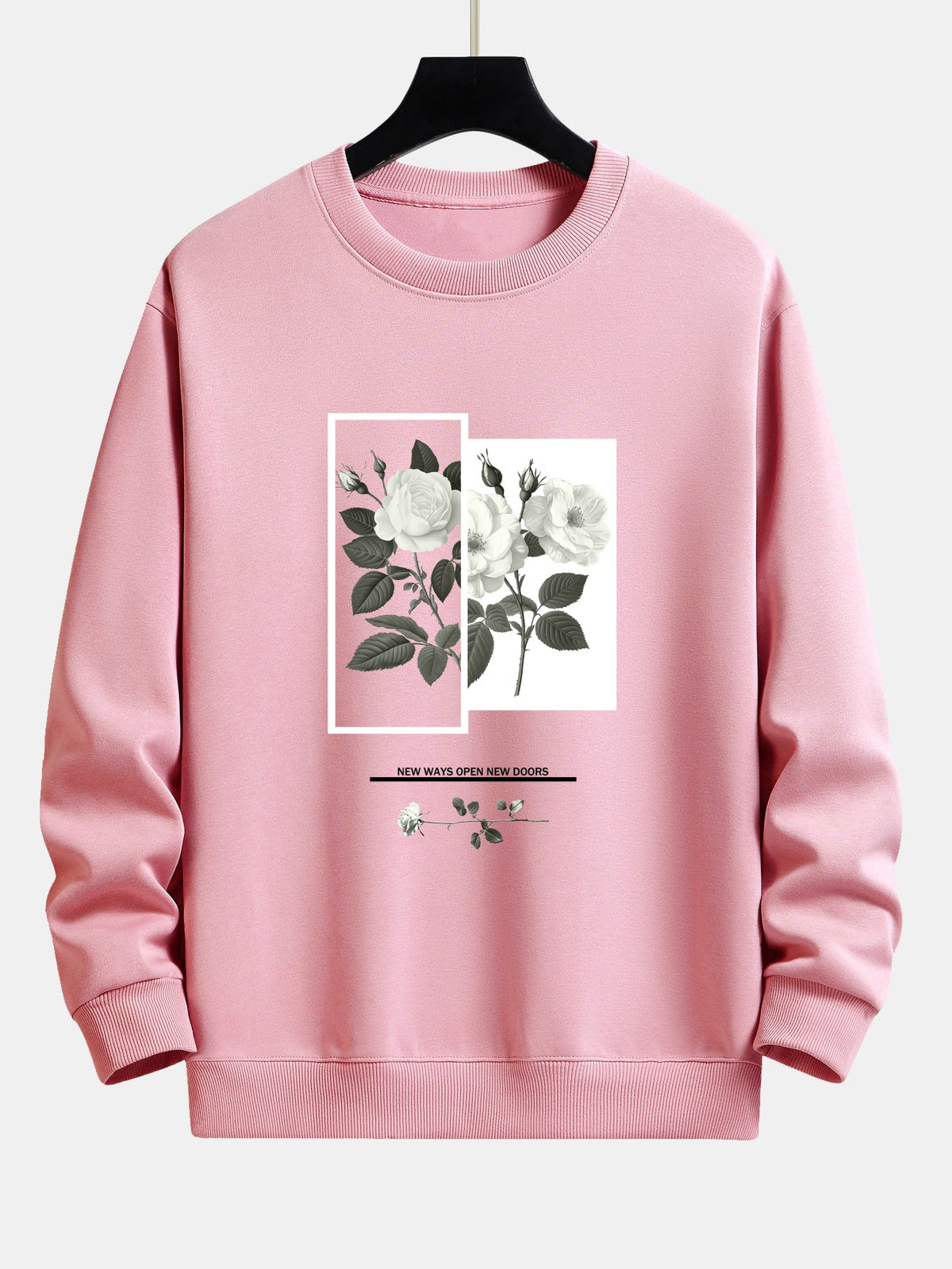 Entspannter Sweatshirt mit Sloganprint und weißer Rose