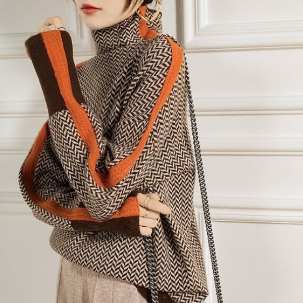 Maaike - Rollkragenpullover mit markanten Kontraststreifen
