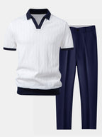 Polo mit geometrischem Jacquardmuster und Slim Fit Hose in schmaler Passform