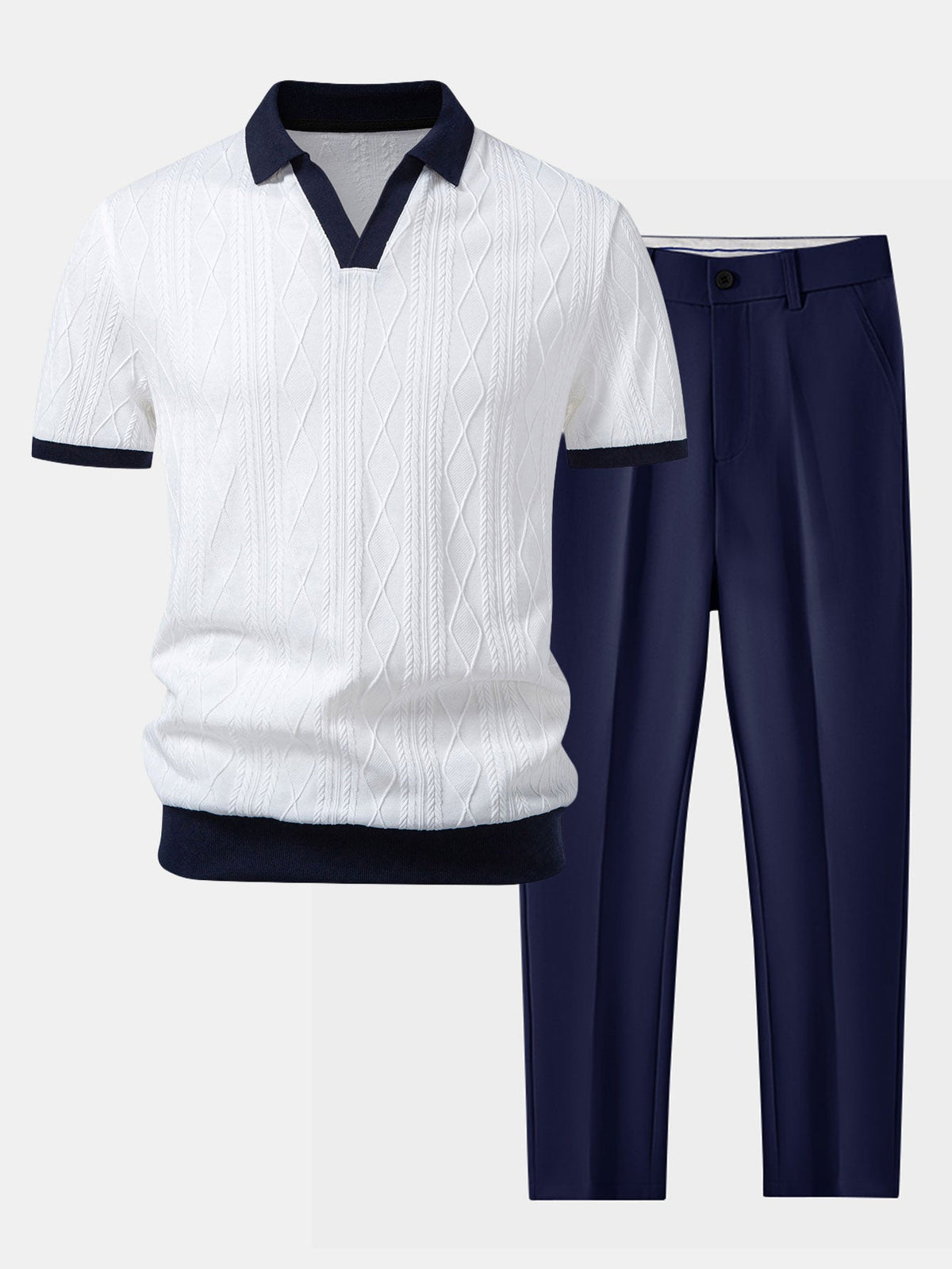 Polo mit geometrischem Jacquardmuster und Slim Fit Hose in schmaler Passform