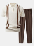 Kontrast Waffle Zip Knit Polo & Slim Fit Tapered Pants