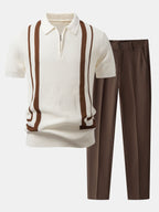 Kontrast Waffle Zip Knit Polo & Slim Fit Tapered Pants