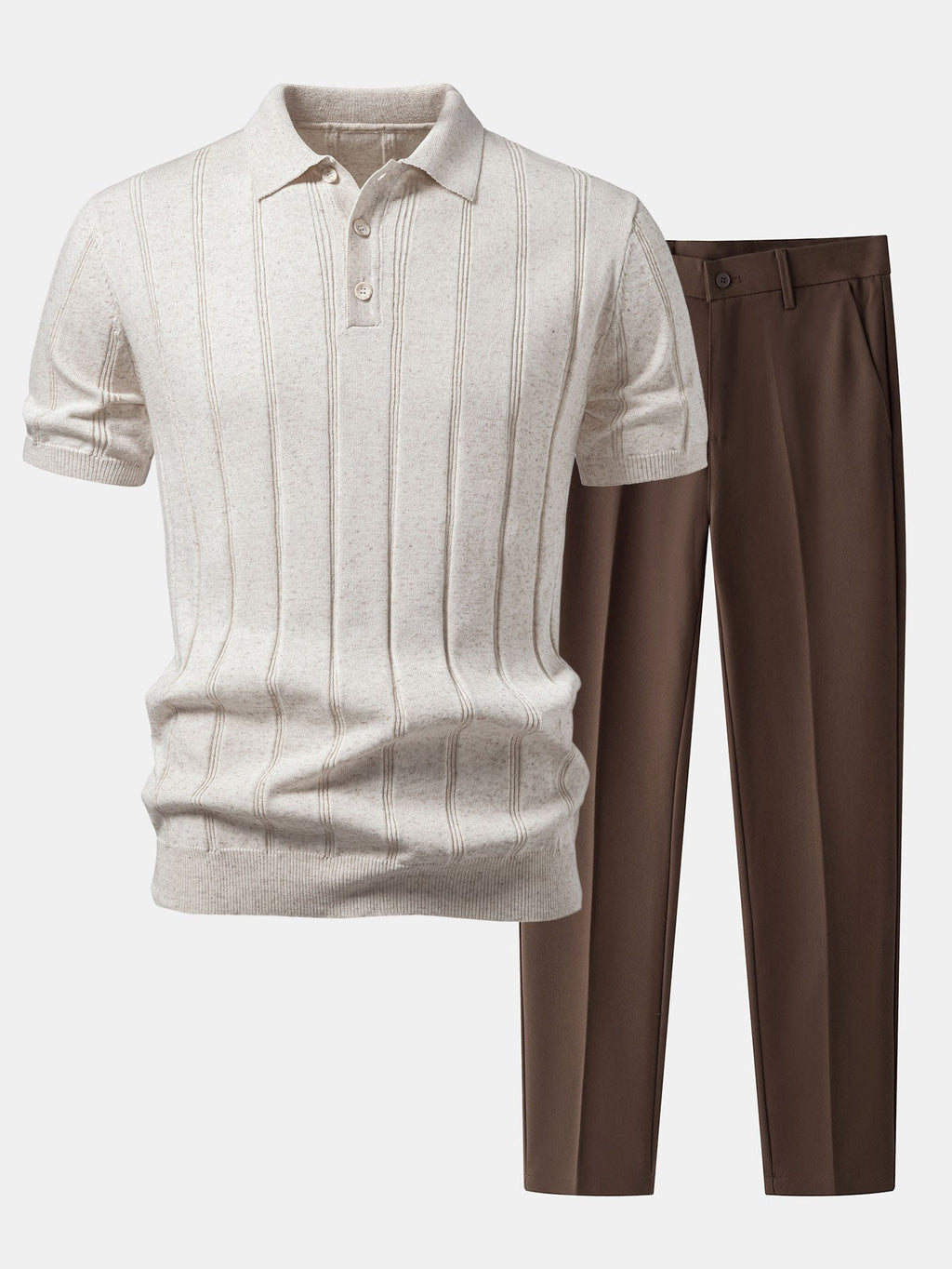 Gestreiftes Leinen-Polo mit Rippstrick und Slim Fit Tapered Hose