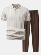 Gestreiftes Leinen-Polo mit Rippstrick und Slim Fit Tapered Hose
