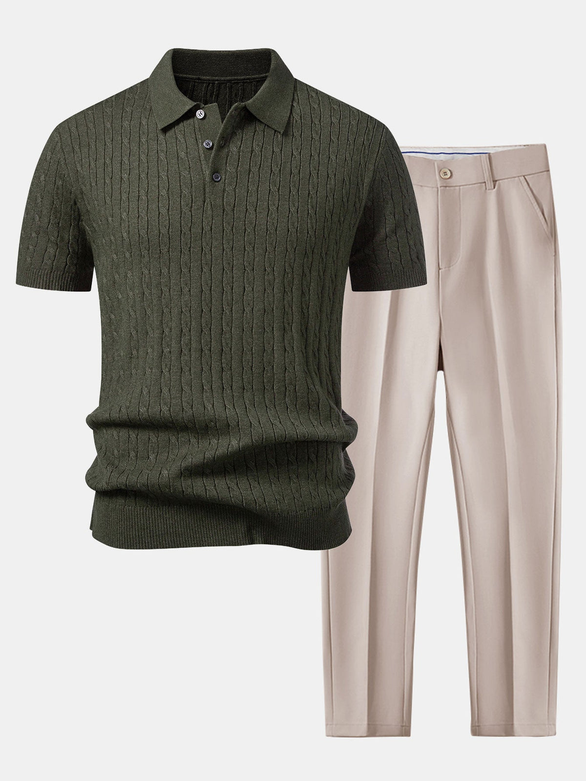 Jacquard Strick-Polo mit gedrehtem Design & Slim Fit Hose