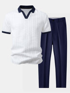 Contrast Jacquard Polo & Slim-Fit Tapered Pants