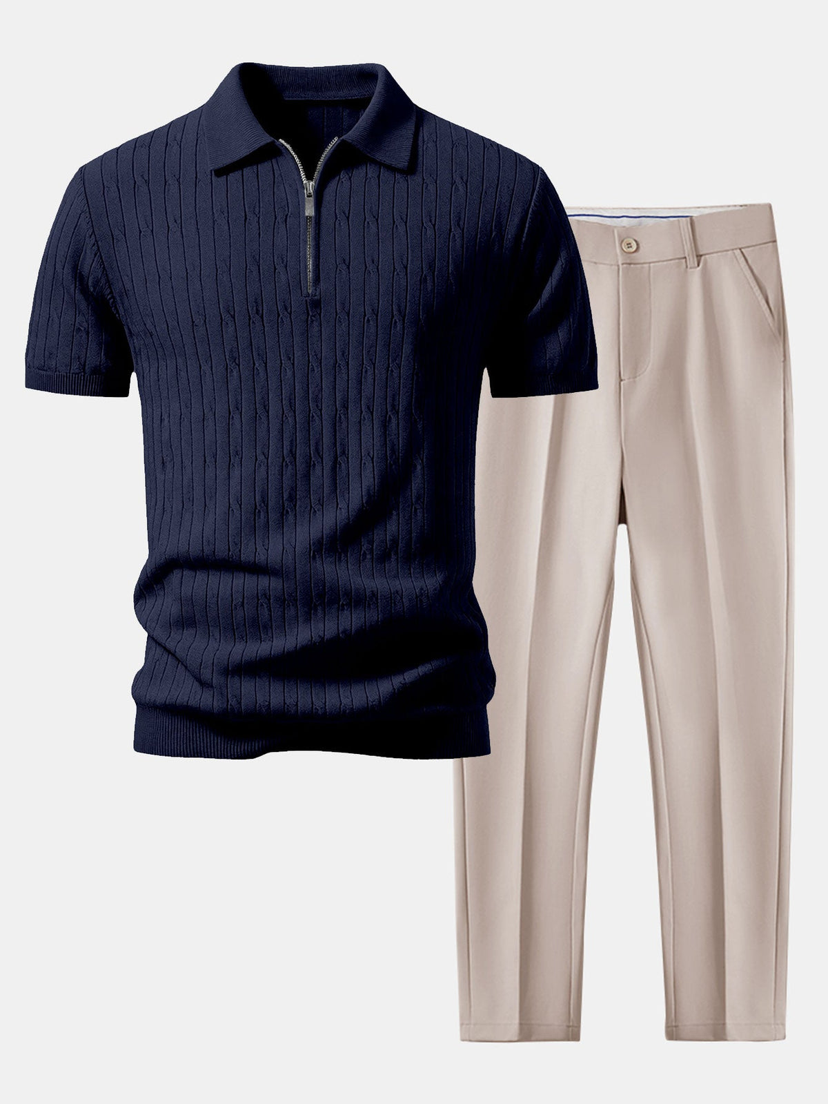 Twisted Jacquard Knit Polo & Slim Fit Tapered Pants