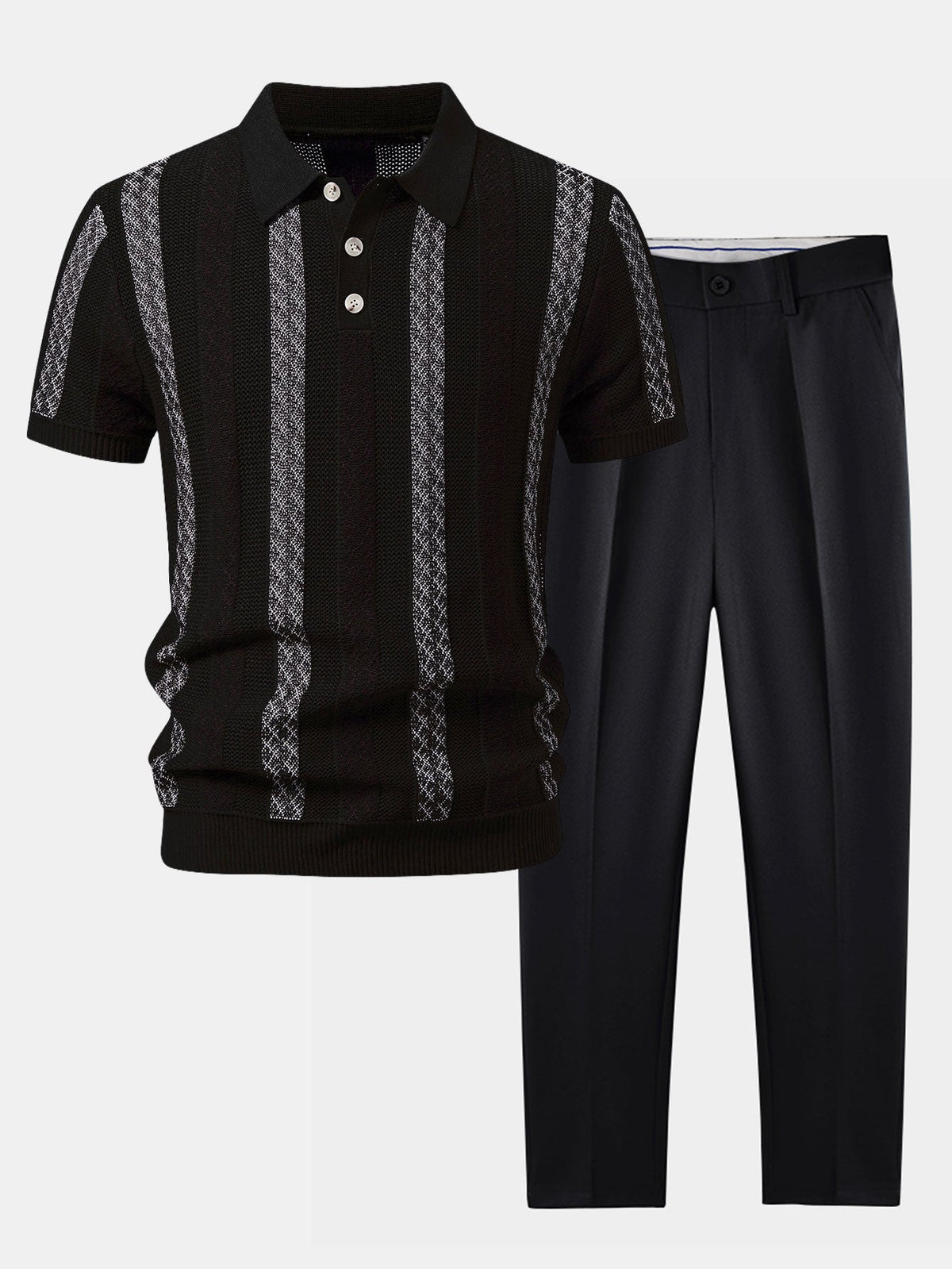 Gestreiftes strukturiertes Strick-Polo mit Slim Fit tapered Hose
