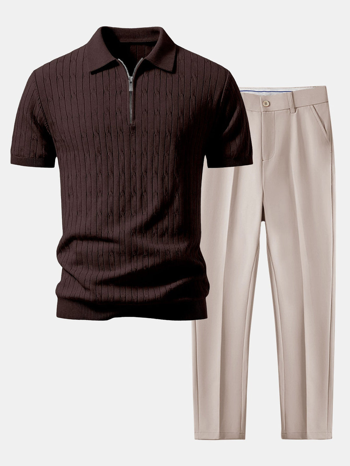 Twisted Jacquard Knit Polo & Slim Fit Tapered Pants
