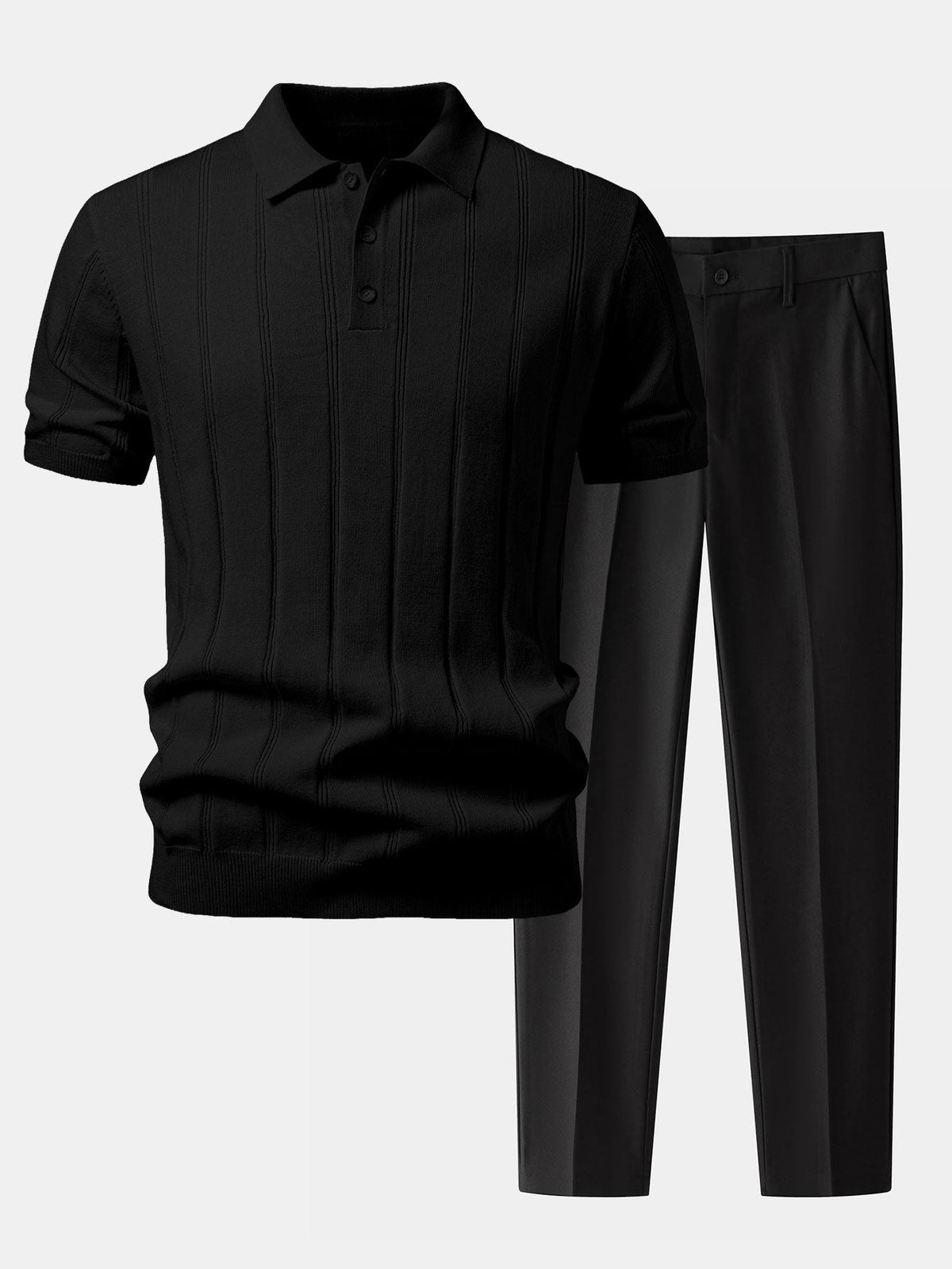 Gestreiftes Leinen-Polo mit Rippstrick und Slim Fit Tapered Hose