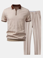 Kontrastierte Bies Textur Strick-Polo mit Reißverschluss & Slim Fit Tapered Hose