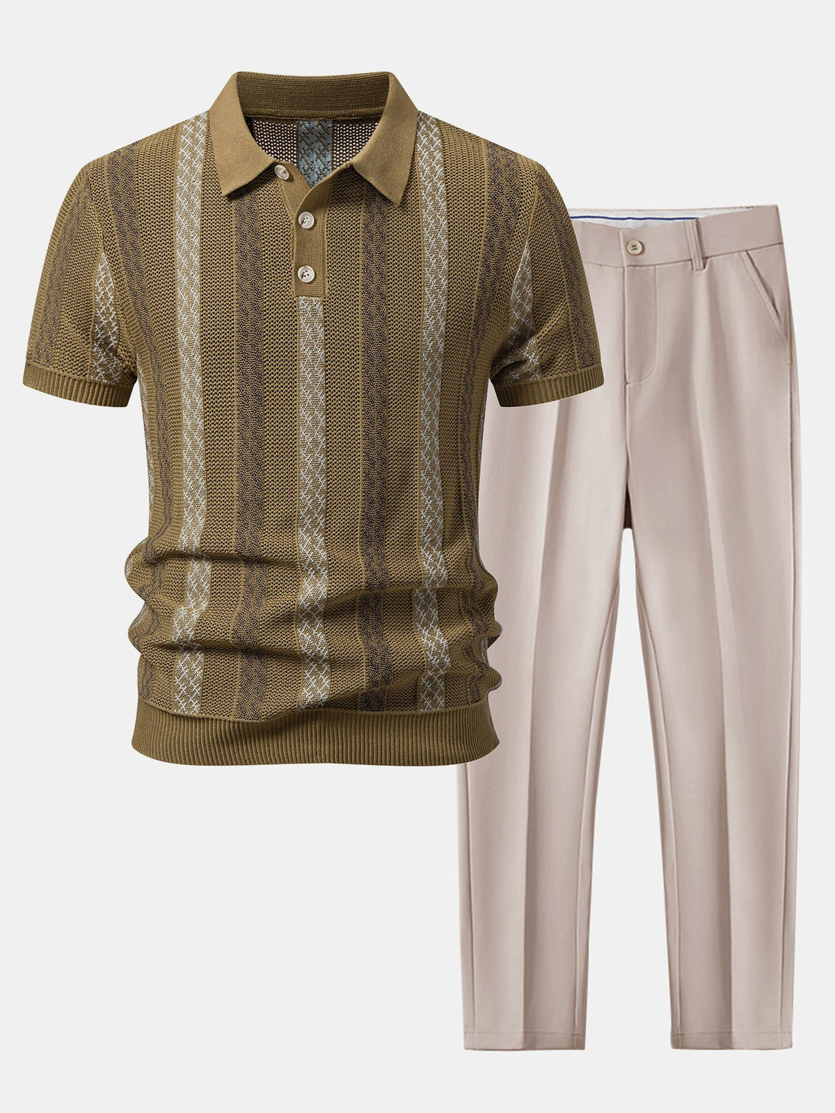 Gestreiftes strukturiertes Strick-Polo mit Slim Fit tapered Hose